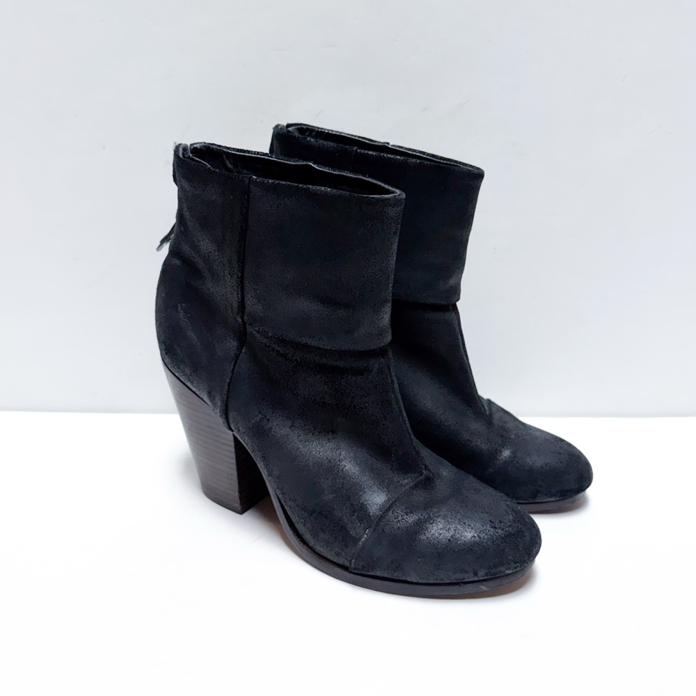 Rag & Bone Newbury Oiled Black Suede Back Zip Ankle Boots